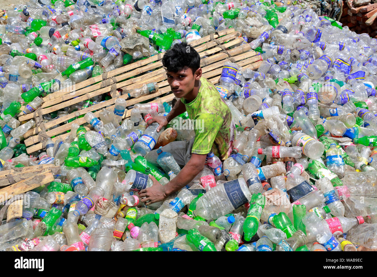 Dhaka, Bangladesh August 19, 2019 A Bangladeshi worker collects