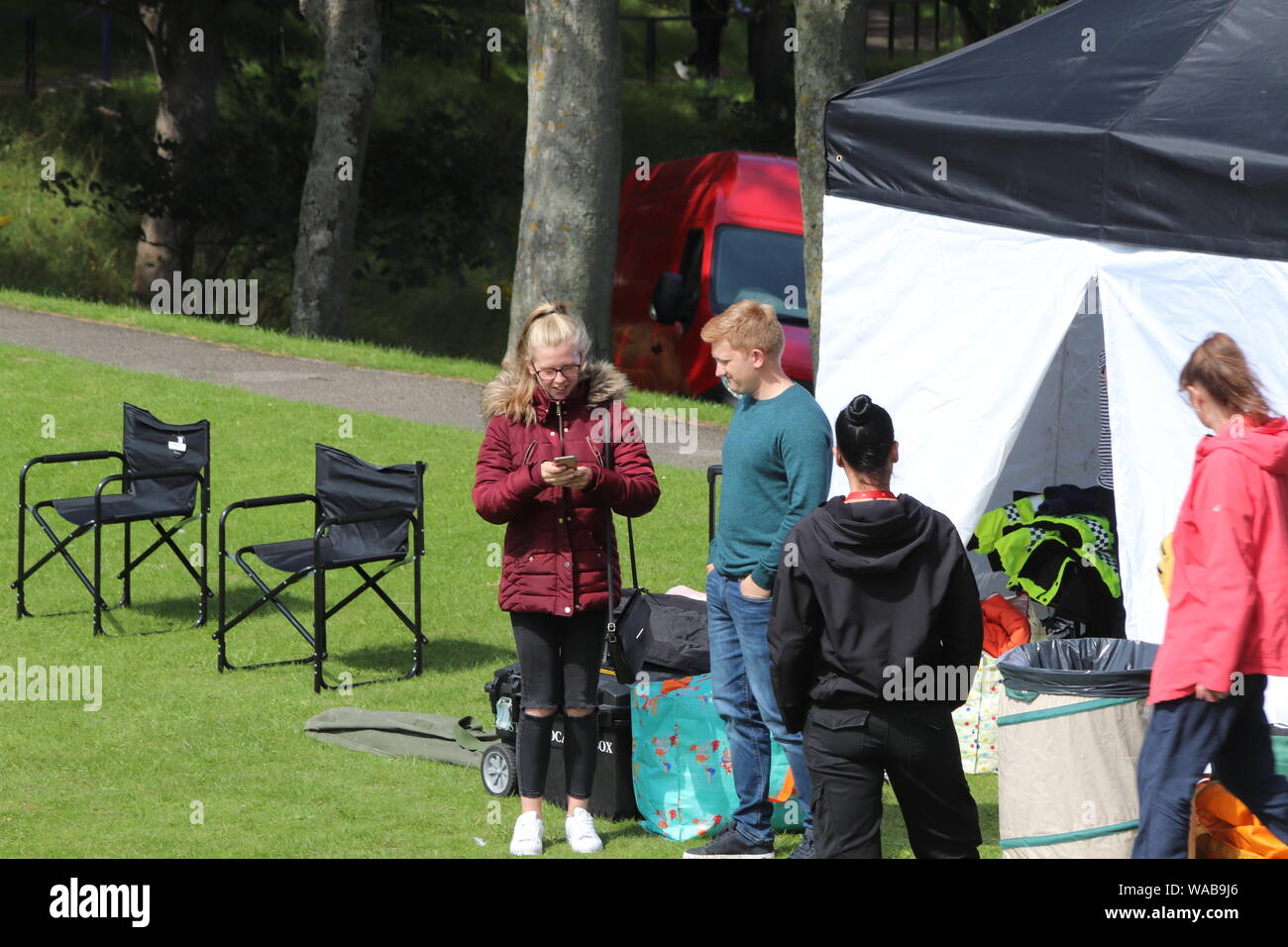 Monday 19 August 2019, Llandudno, ITV soap stars in Llandudno, Coronation street stars Sam Aston and Dolly-Rose are filming scens in Llandudno on the Great Orme Stock Photo