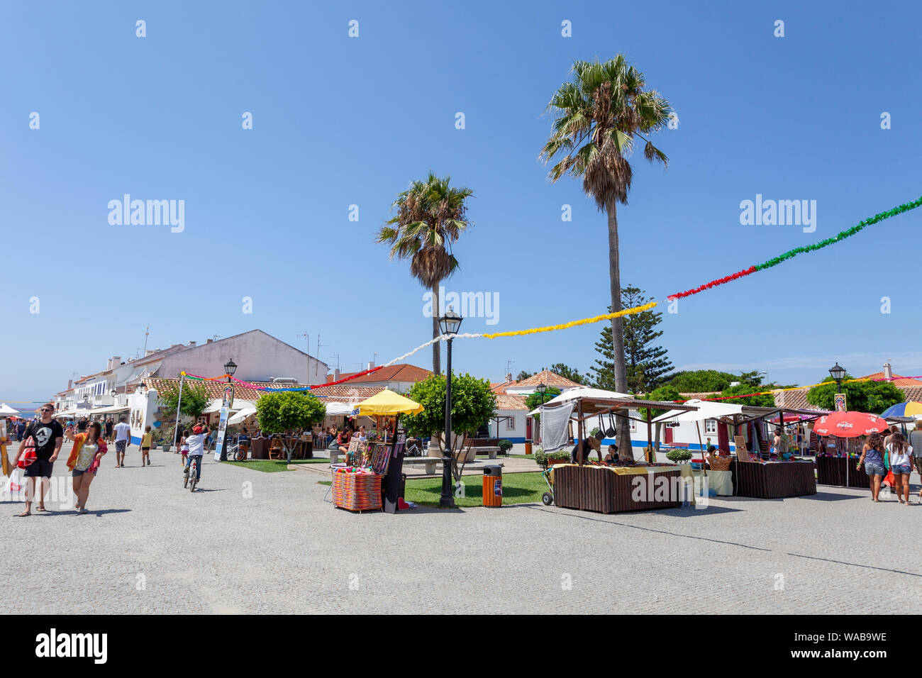 The market place in the small village of Porto Covo, on the Atlantic Coast, in Alentejo, Portugal. Stock Photo