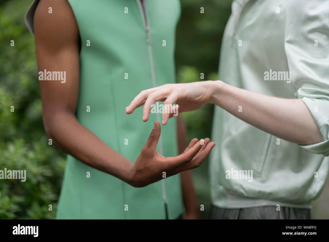 Two young men posing for social campaign Stock Photo