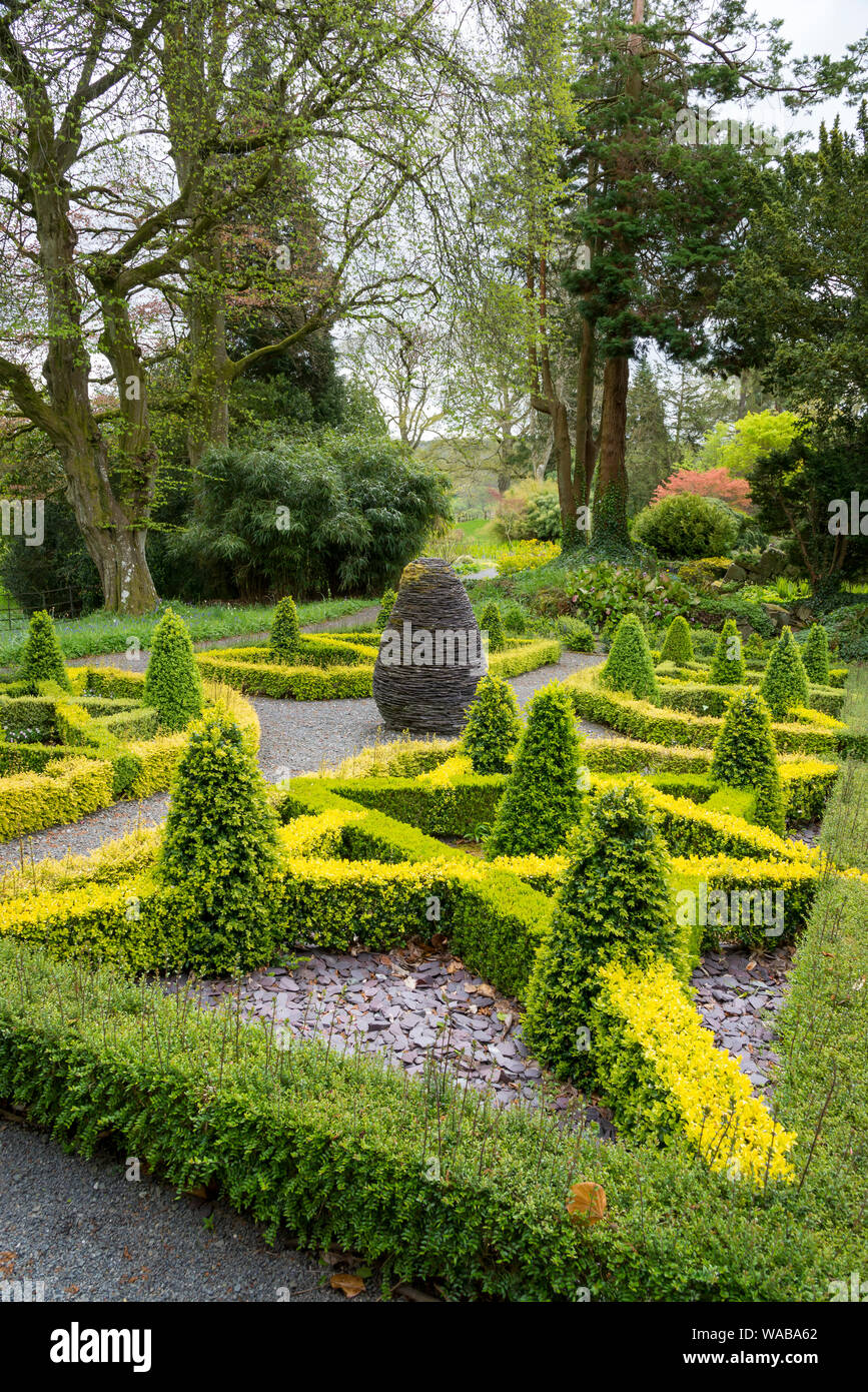 Knot garden at Hergest Croft gardens in spring. Kington, England. Stock Photo