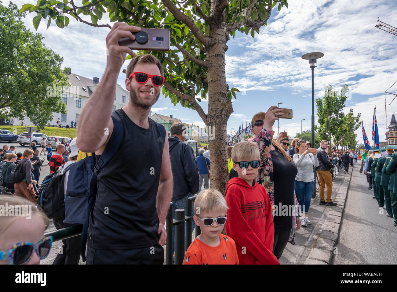 Taking pictures during Independence Day, Reykjavik, Iceland Stock Photo