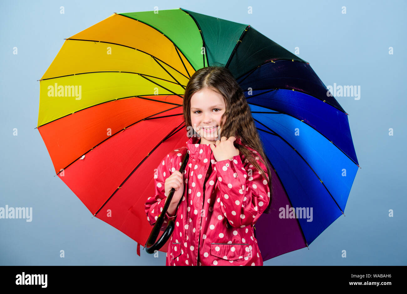 Rain Protection Rainbow Happy Small Girl With Colorful