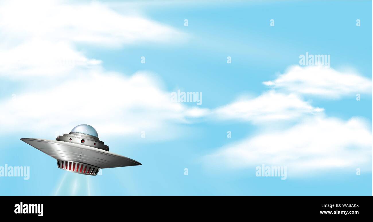 Blue sky background with UFO flying illustration Stock Vector Image ...