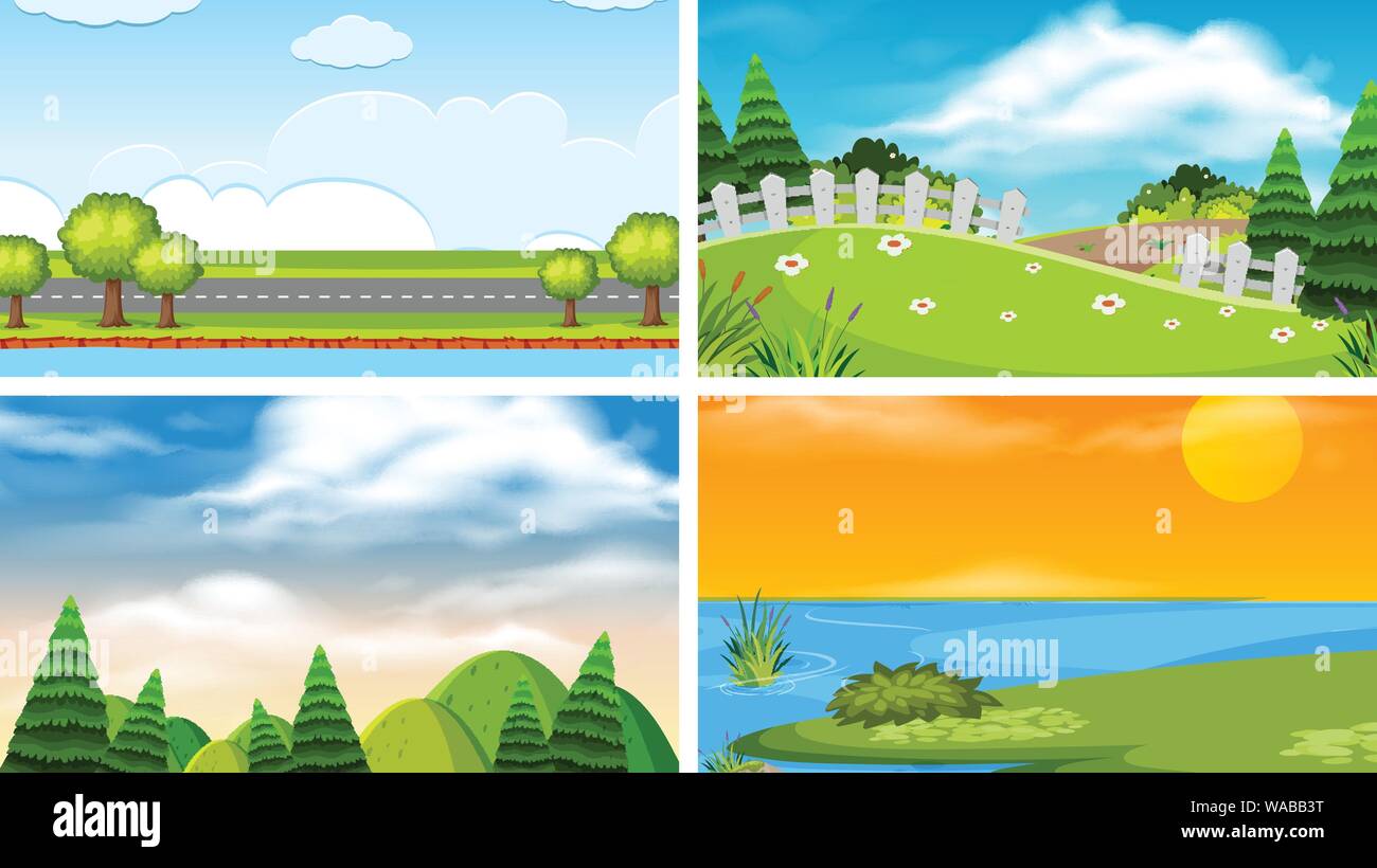 A set of outdoor scene including tree illustration Stock Vector Image ...
