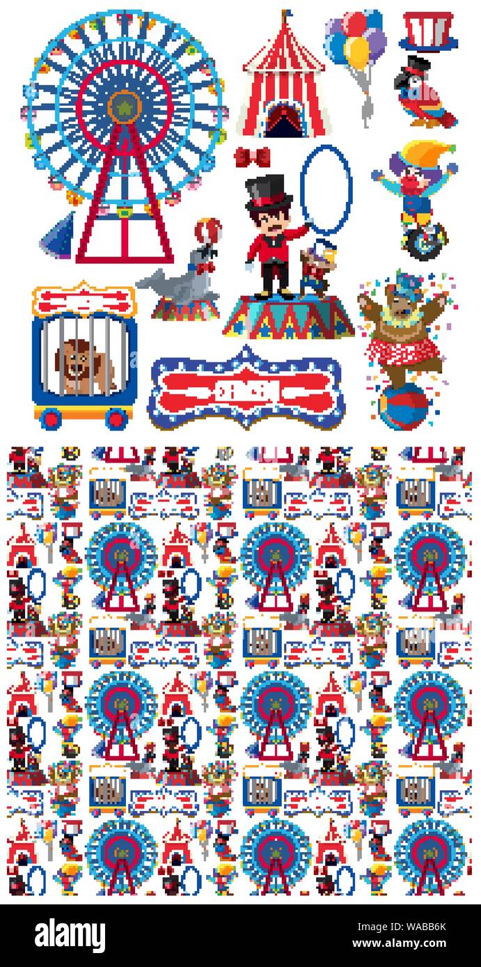 Seamless background design with circus animals illustration Stock ...