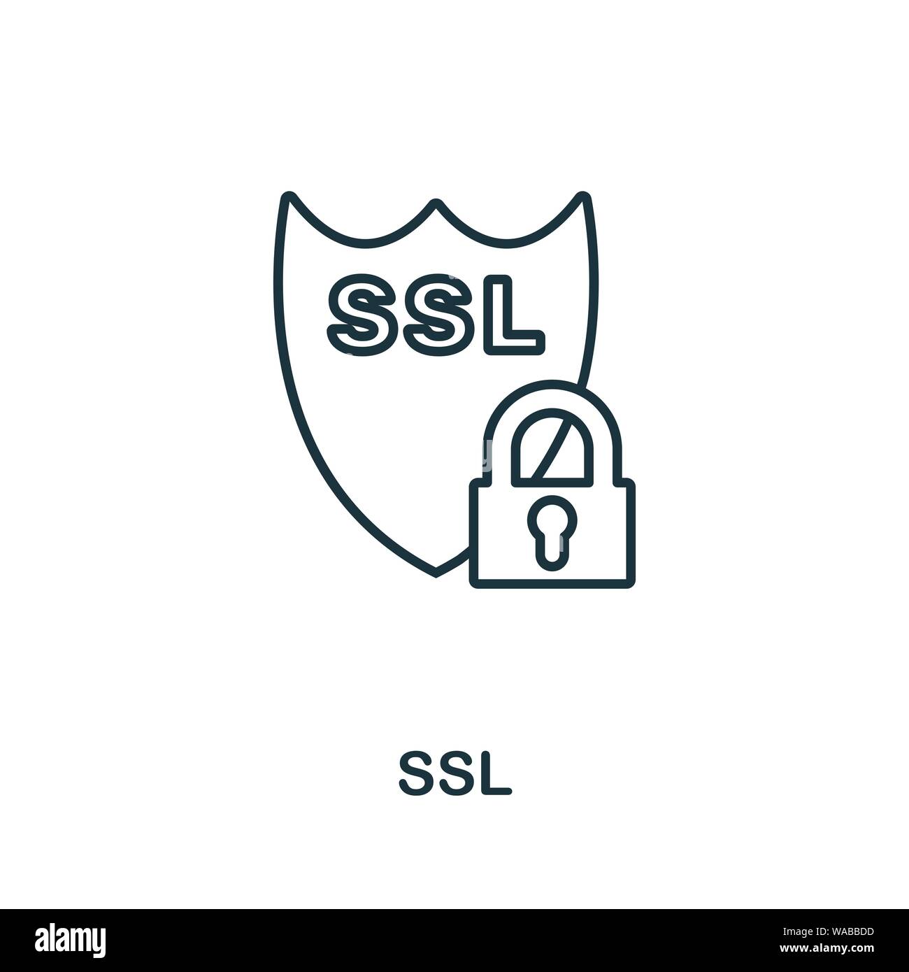 Ssl icon. Thin outline style design from web hosting icons collection. Creative Ssl icon for web design, apps, software, print usage Stock Vector