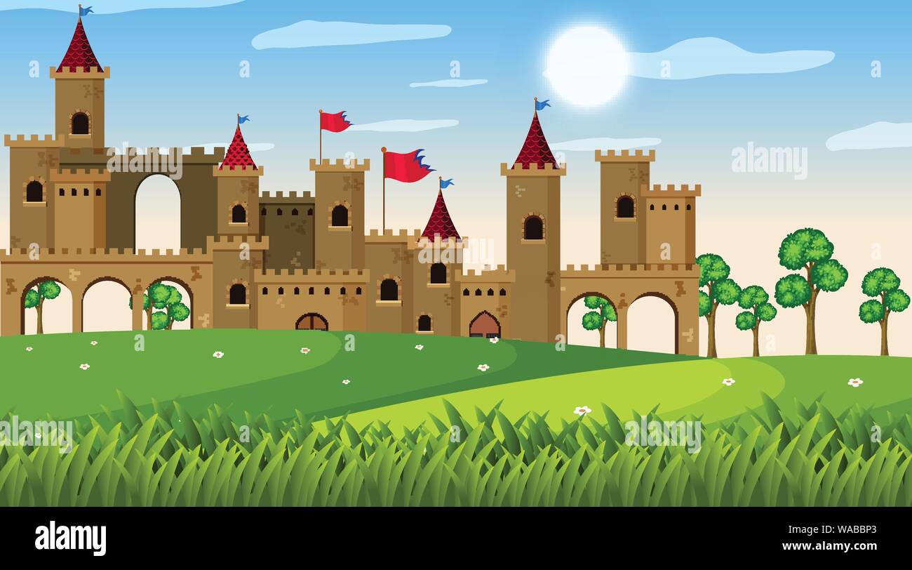 An outdoor scene with castle illustration Stock Vector Image & Art - Alamy
