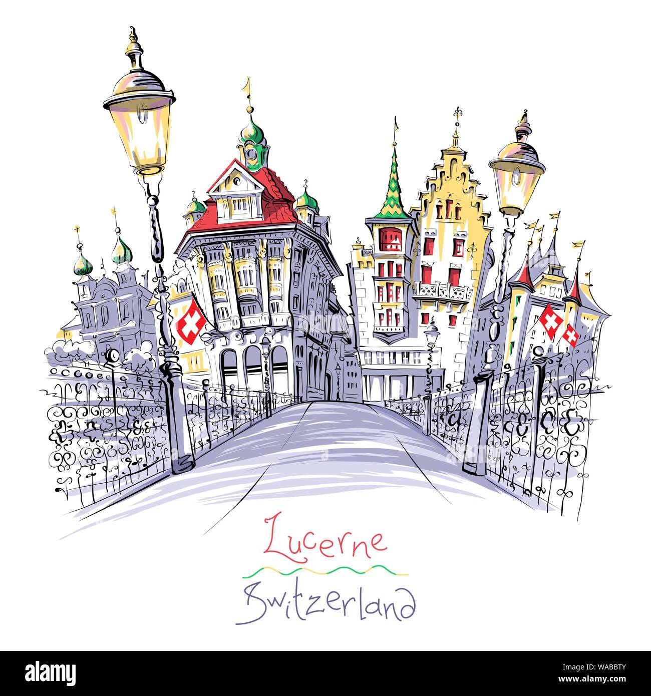 Old Town of Lucerne, Switzerland Stock Vector