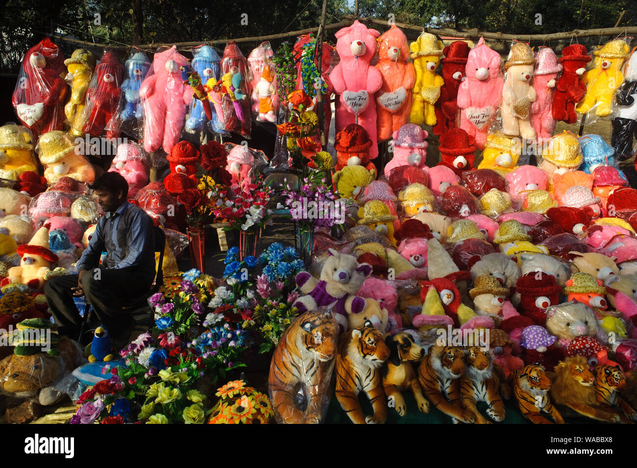 Stuffed animals on sale in the street ( India) Stock Photo