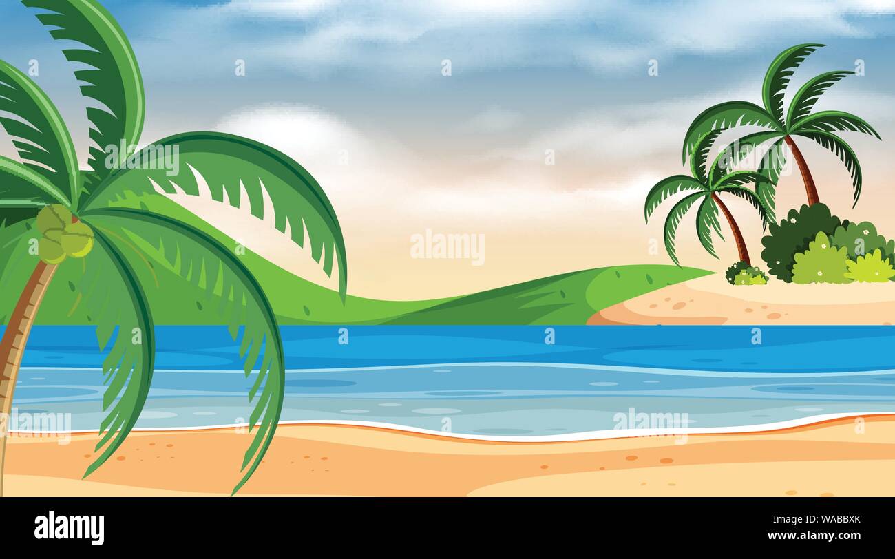 Landscape background design with blue sea illustration Stock Vector ...