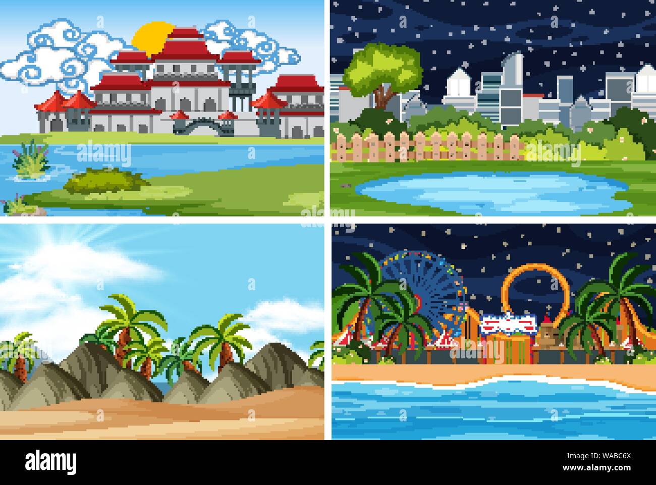 A set of outdoor scene including water illustration Stock Vector Image ...