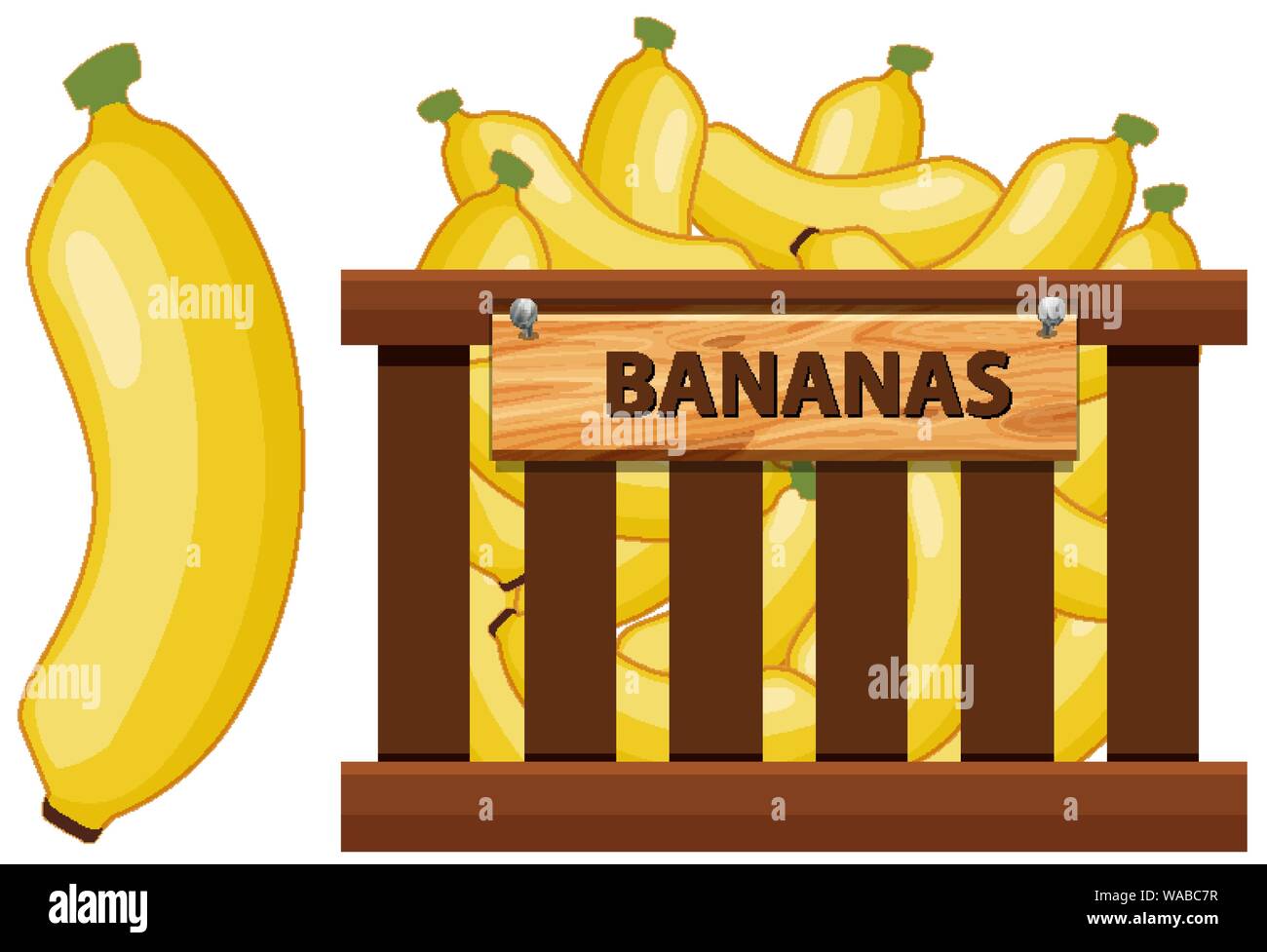 Basket full of bananas on white background illustration Stock Vector