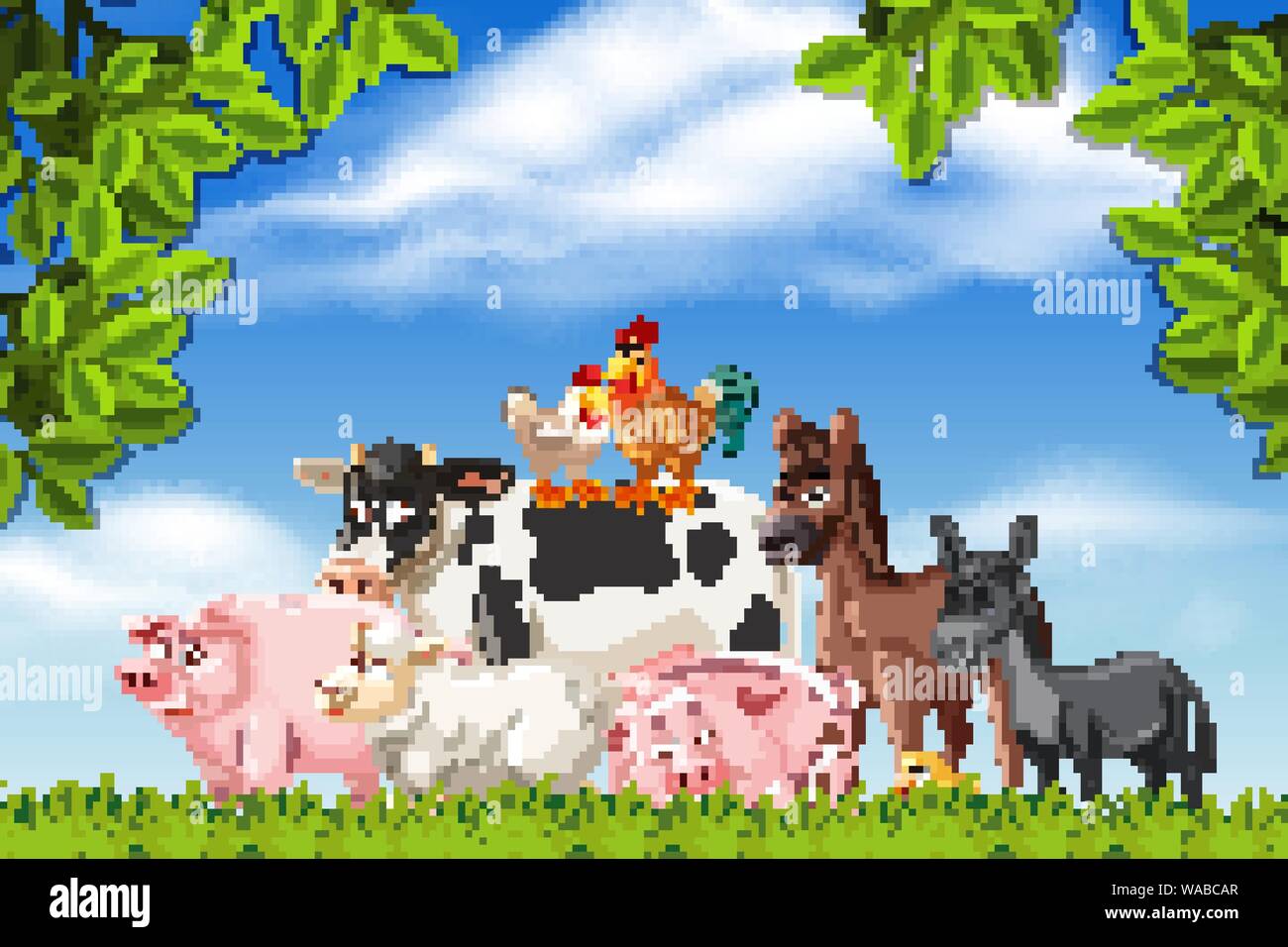 Farm animals in nature scene illustration Stock Vector Image & Art - Alamy