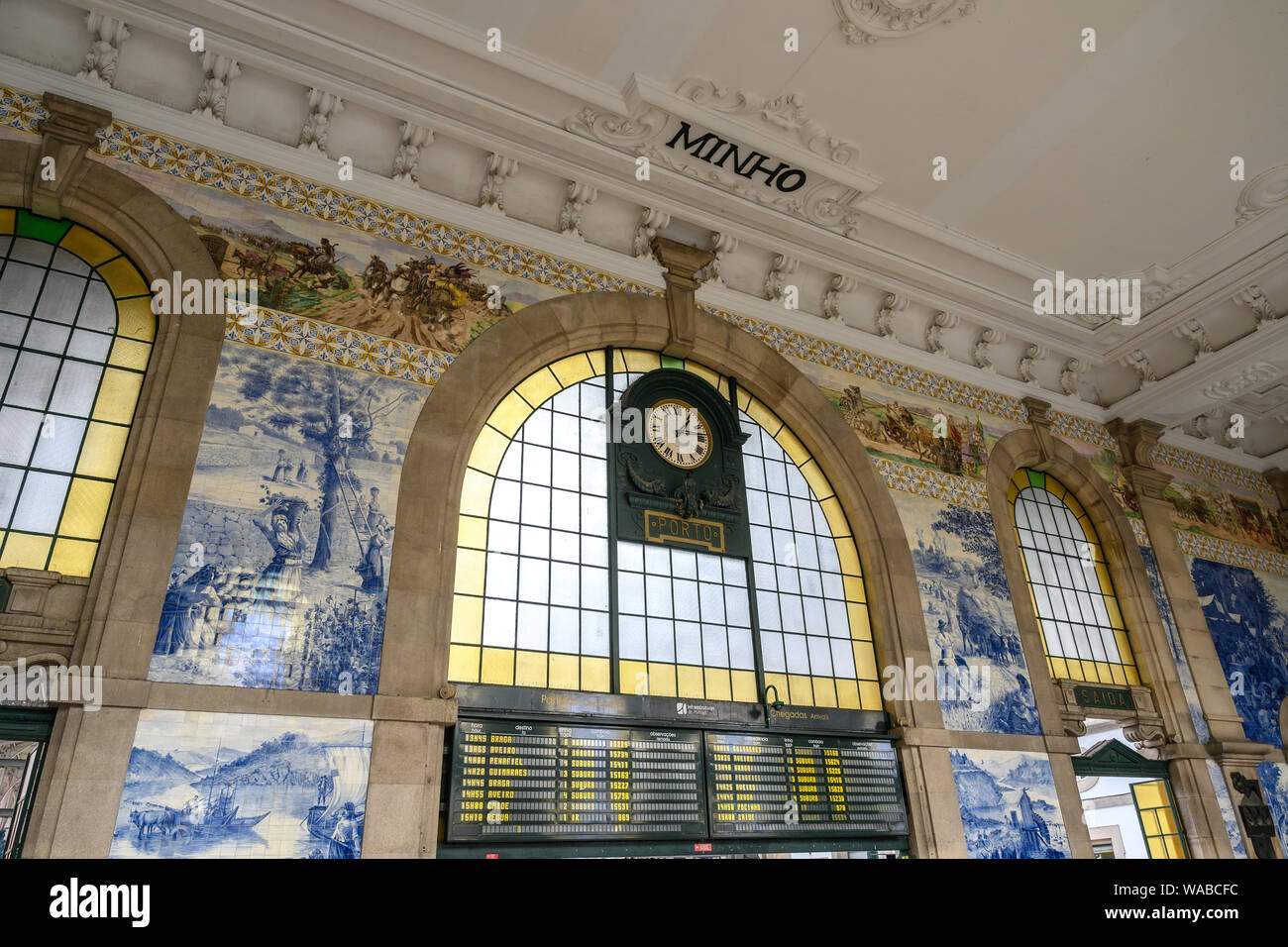 PORTO, PORTUGAL - APRIL 8, 2019: Porto Portugal inside Sao Bento station with Mural Artwork Stock Photo