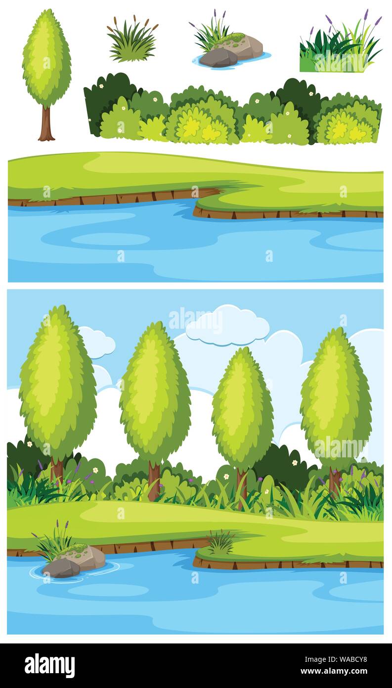 Nature landscape of park and river illustration Stock Vector Image ...