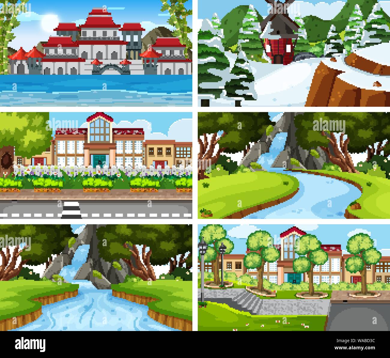 A set of outdoor scene including water illustration Stock Vector Image ...