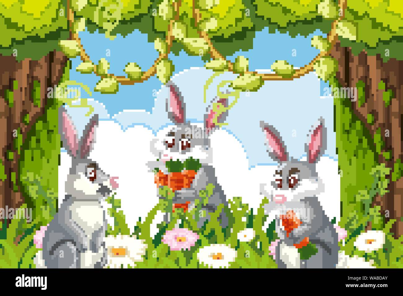 Cute rabbits in jungle scene illustration Stock Vector Image & Art Alamy