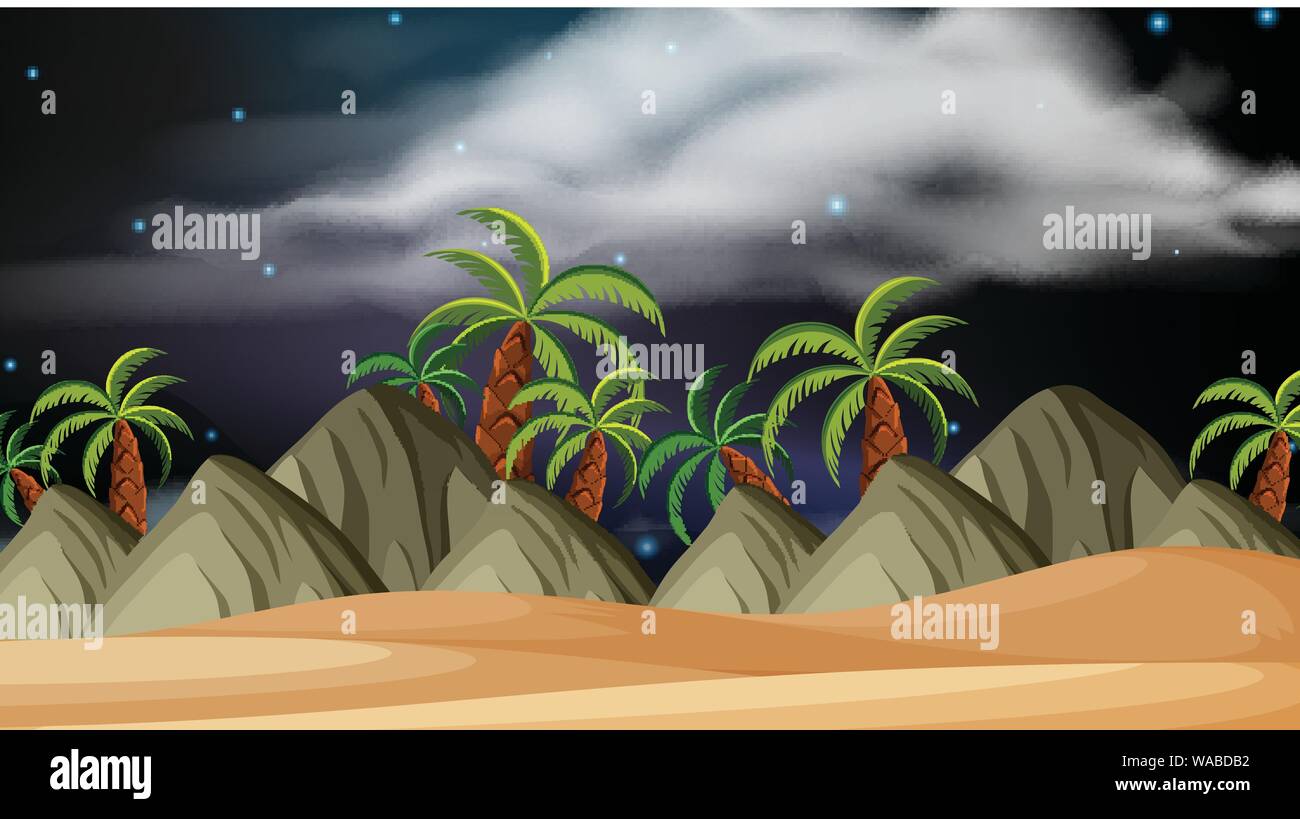 Background design of landscape with beach at night illustration Stock ...