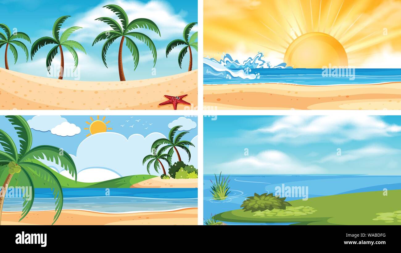 A set of outdoor scene including beaches illustration Stock Vector ...