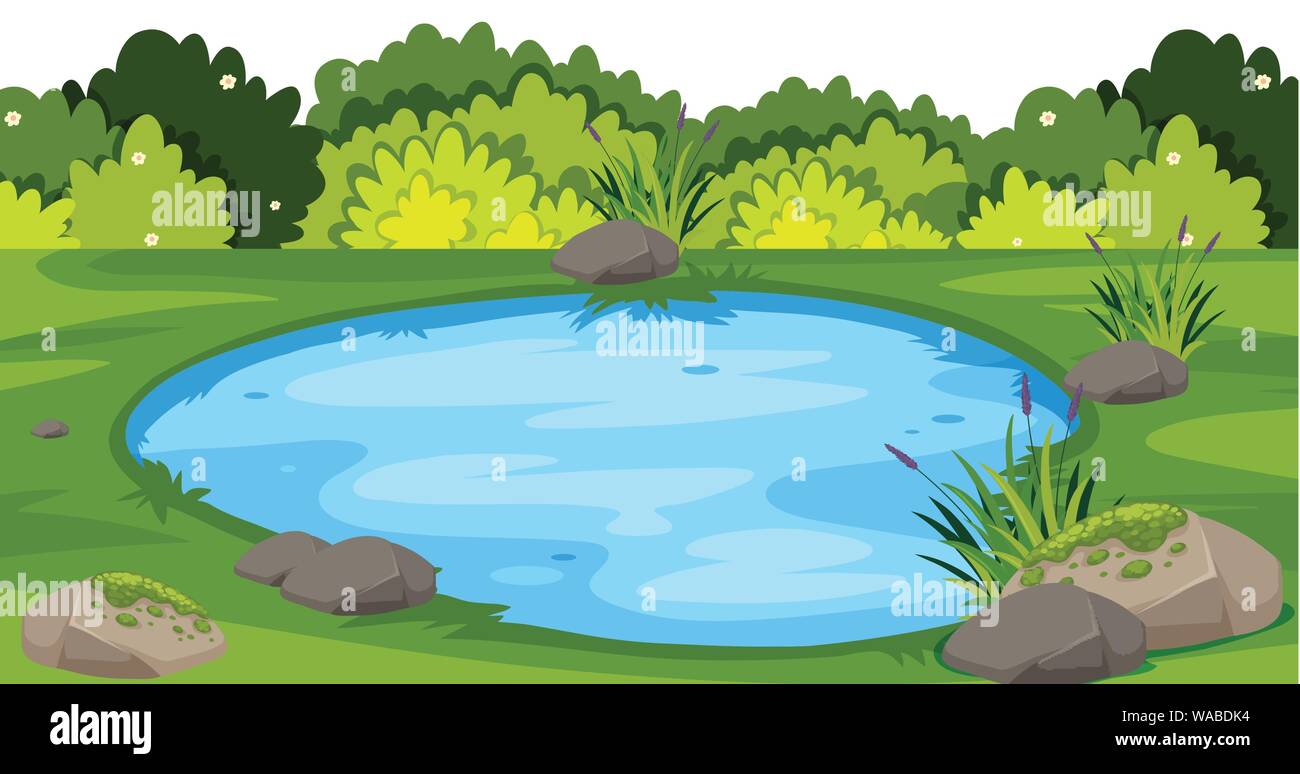 Landscape Background With Small Pond In Park Illustration Stock Vector Image Art Alamy