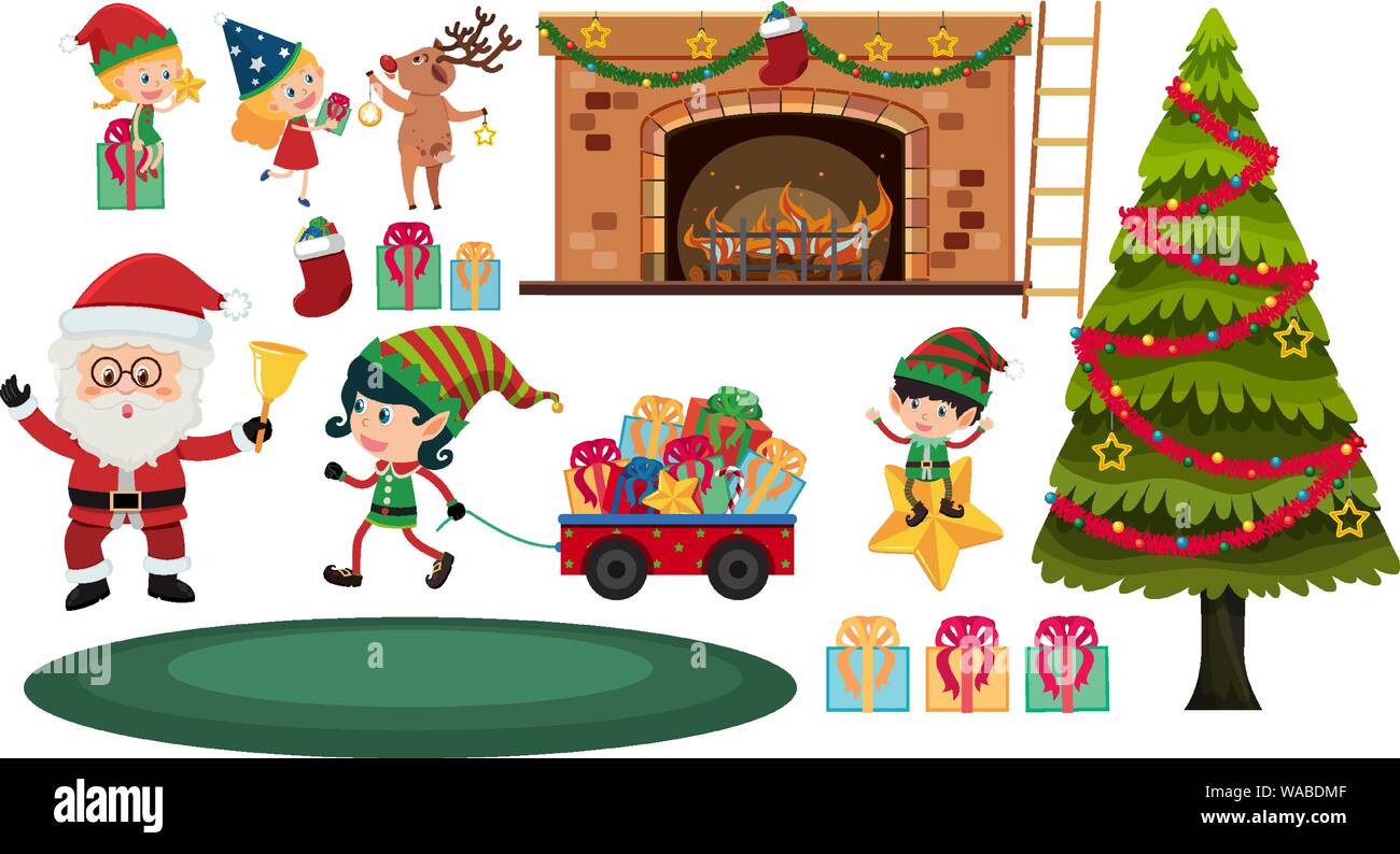 Set of christmas elements on white background illustration Stock Vector ...