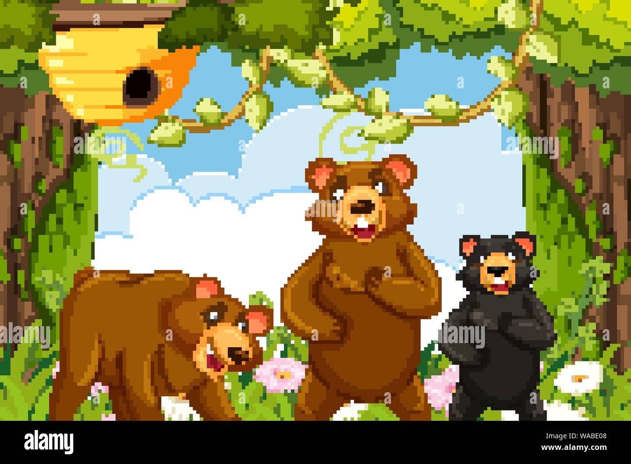 Bears in jungle scene illustration Stock Vector Image & Art - Alamy