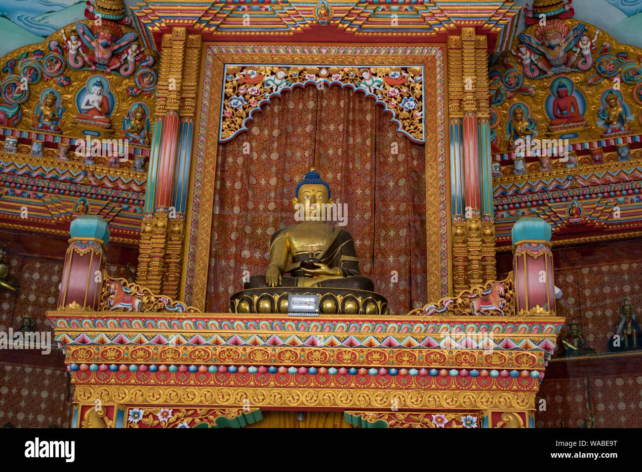 German Monastery interior:the great drigung kagyud lotus stupa. Mediatating Buddha inside German Monastery . Stock Photo