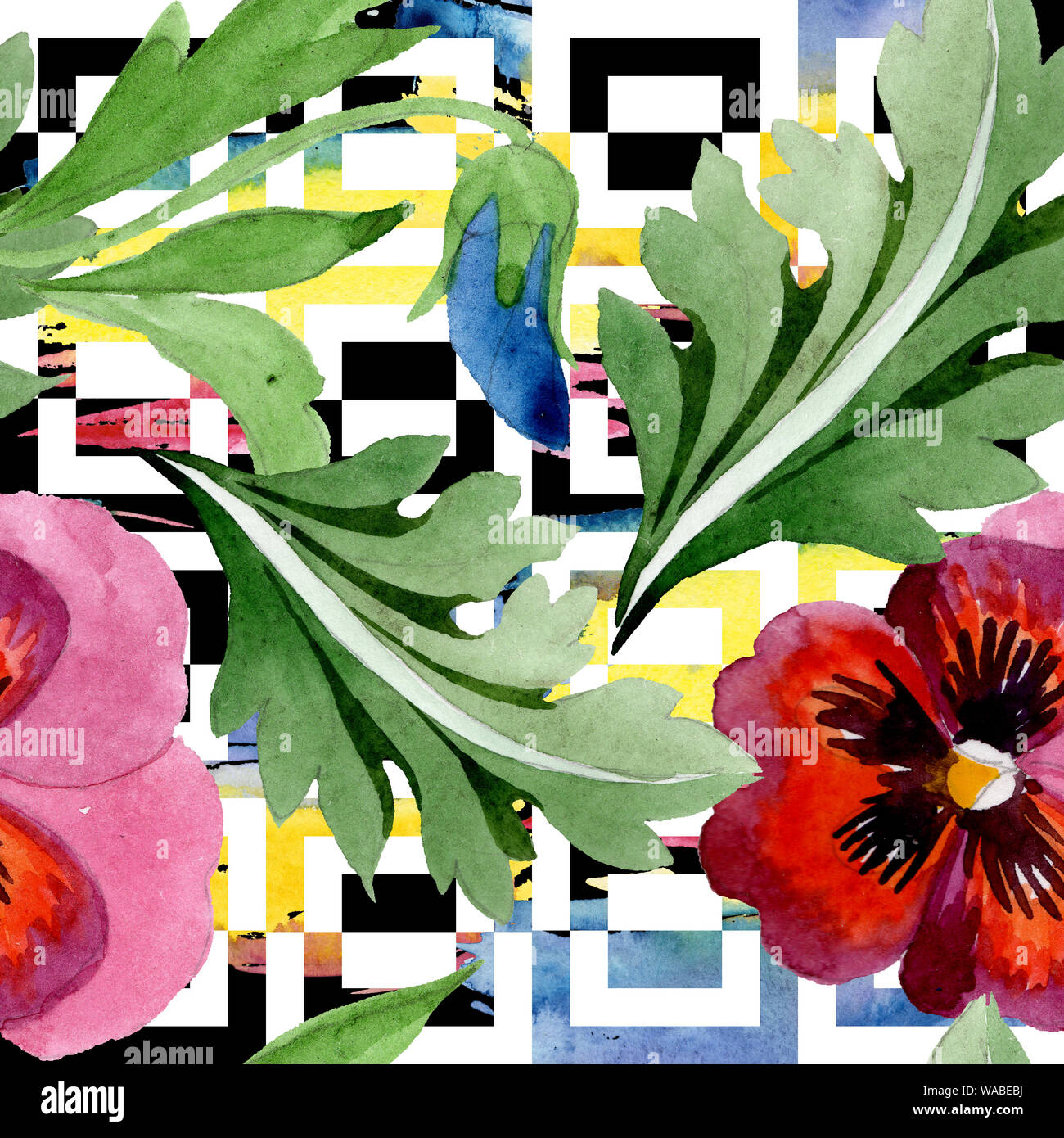 Ornament with viola botanical flowers. Wild spring leaf wildflower ...