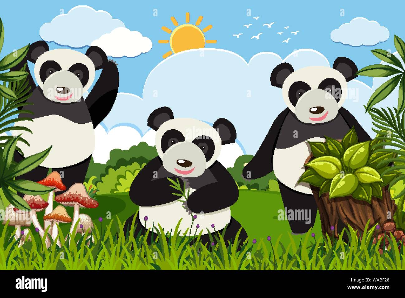Cute panda in nature scene illustration Stock Vector Image & Art - Alamy