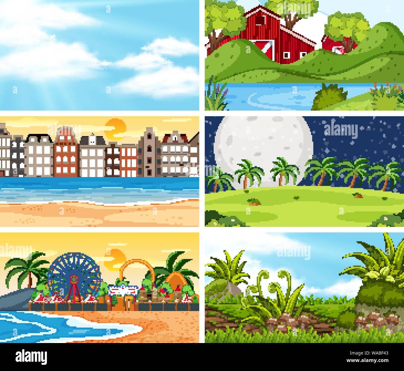 A set of outdoor scene including beach illustration Stock Vector Image ...