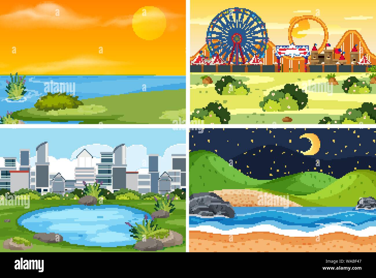 A set of outdoor scene including water illustration Stock Vector Image ...