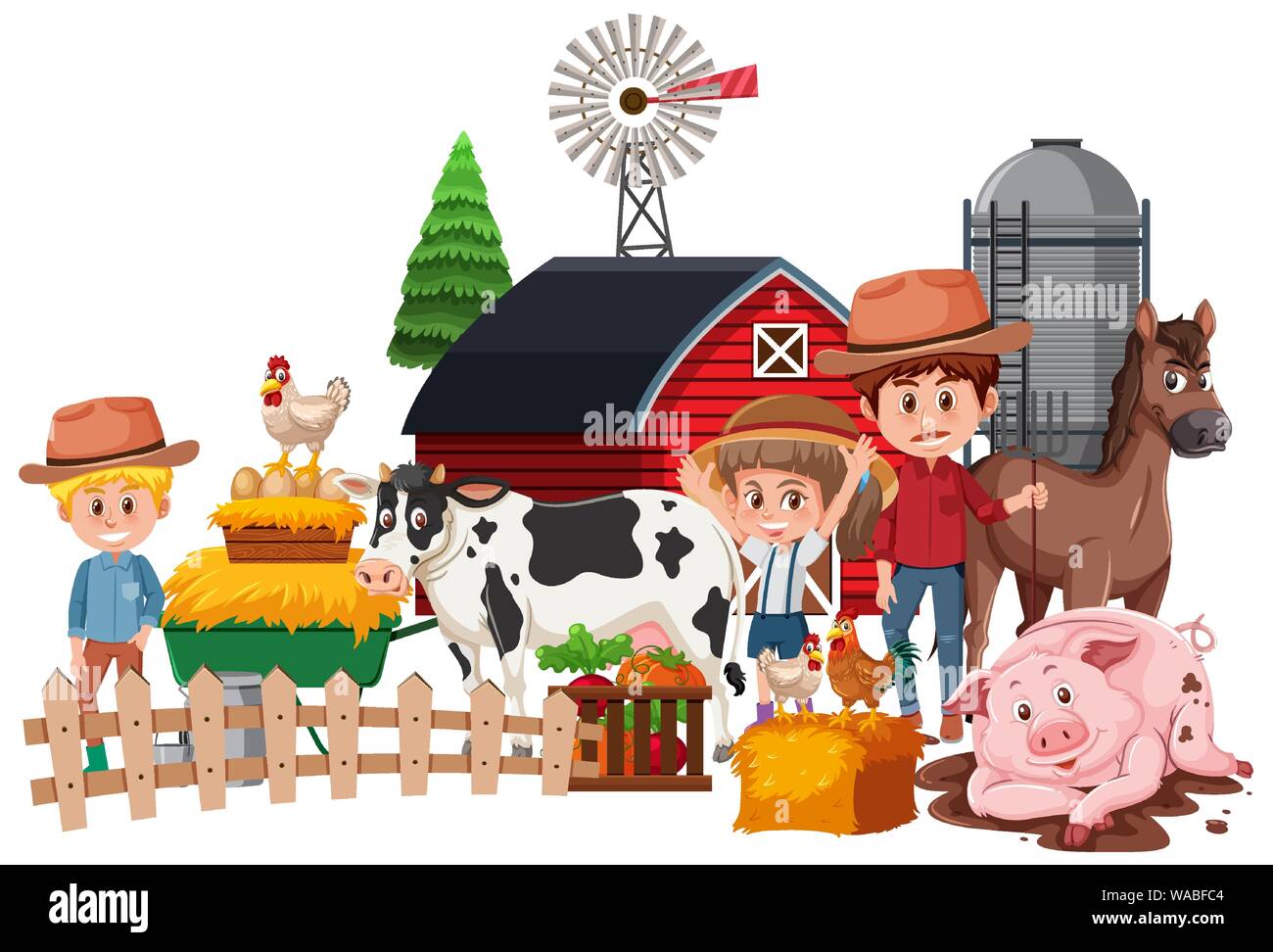 Farmers and animals on white background illustration Stock Vector Image ...