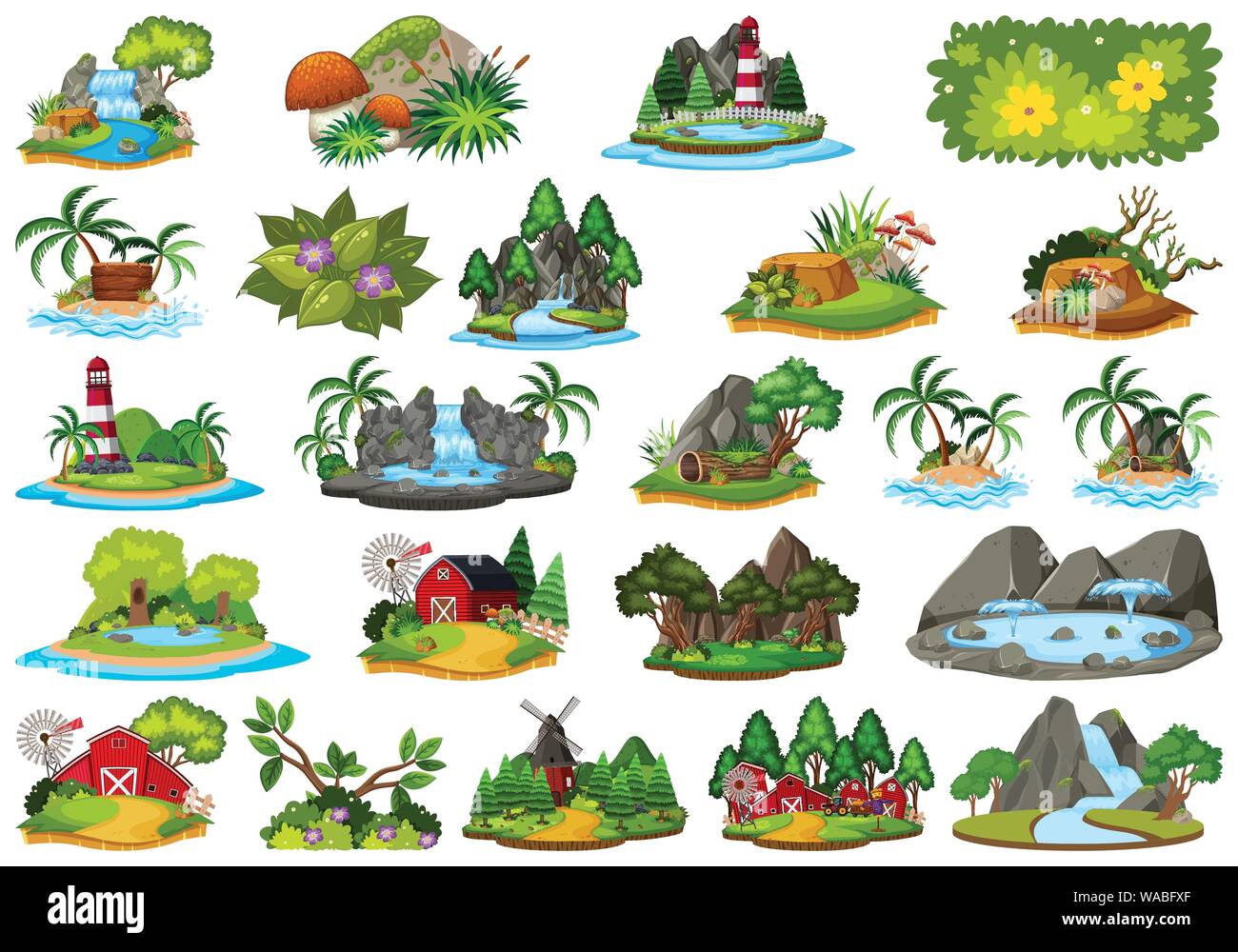 Set of isolated objects theme - landscapes illustration Stock Vector