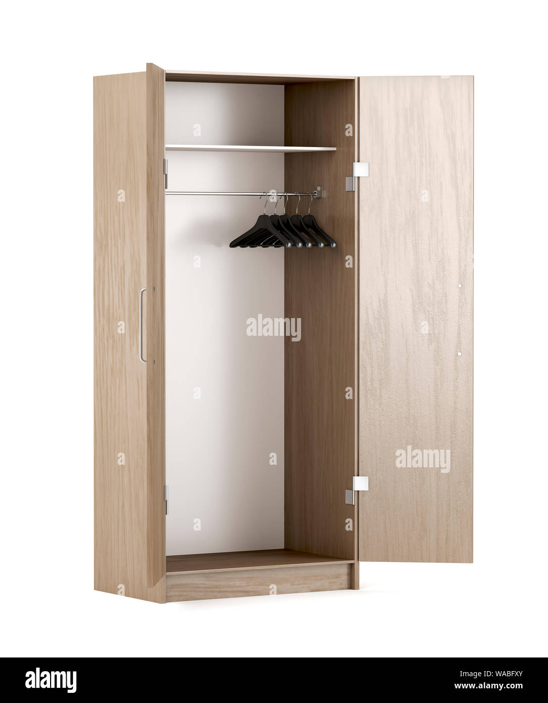 Empty wood wardrobe on white background Stock Photo - Alamy