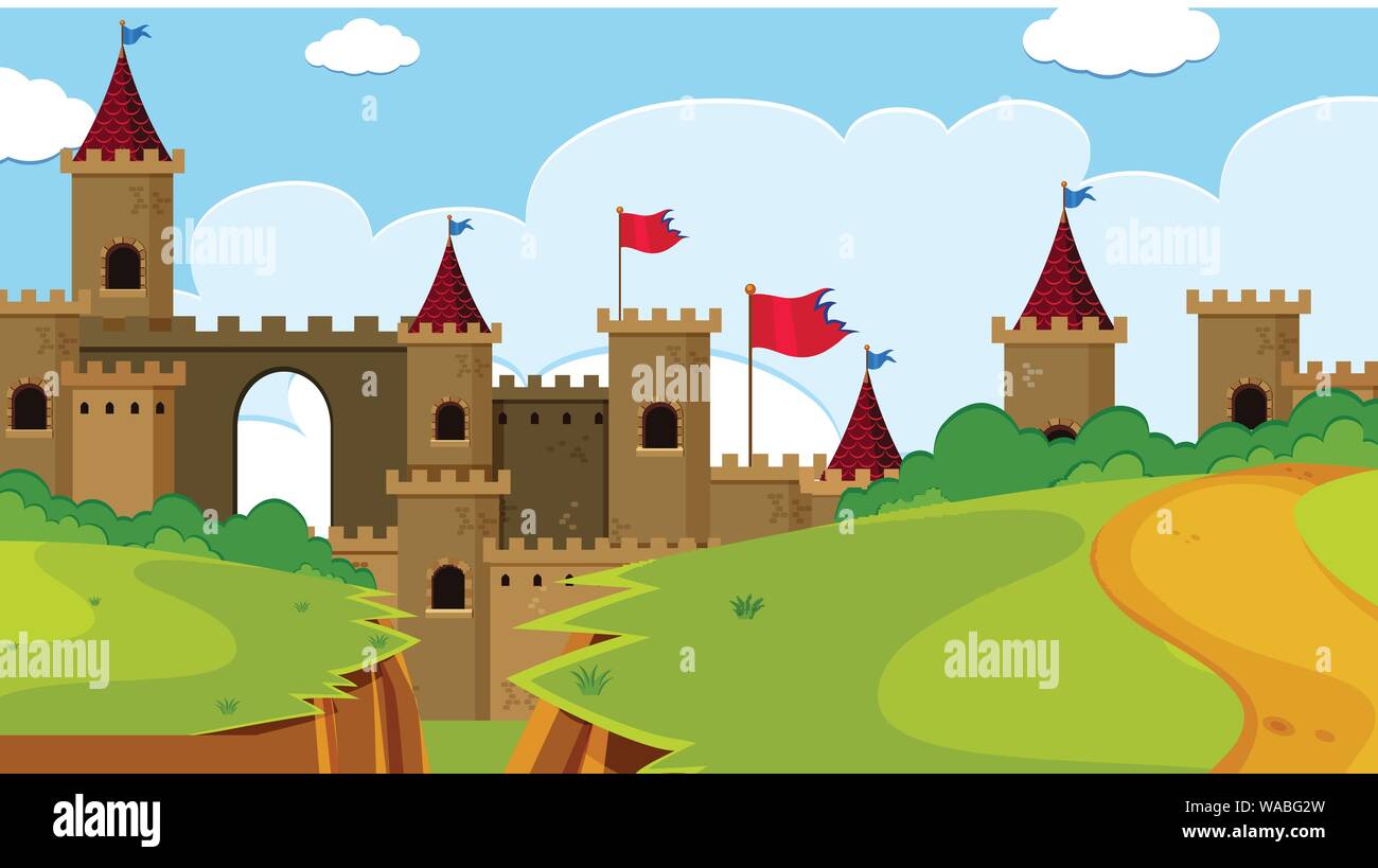 An outdoor scene with castle illustration Stock Vector Image & Art - Alamy