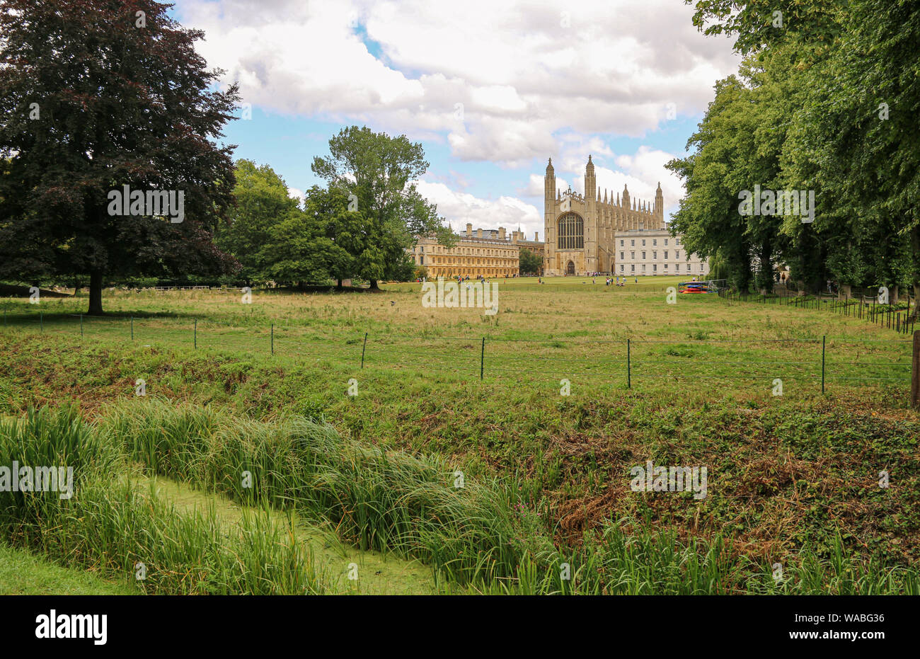 Wonderful view of King's College, Cambridge, part of the University, from The Backs, seeing the river Cam, Camrbidge, Great Britain Stock Photo