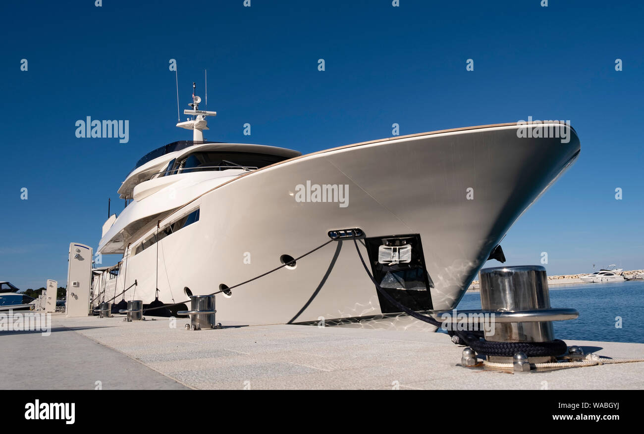 Luxury yacht moored in the newly built ACI marina, Rovinj, Istria, Croatia Stock Photo