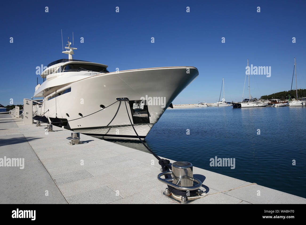 Luxury yacht moored in the newly built ACI marina, Rovinj, Istria, Croatia Stock Photo