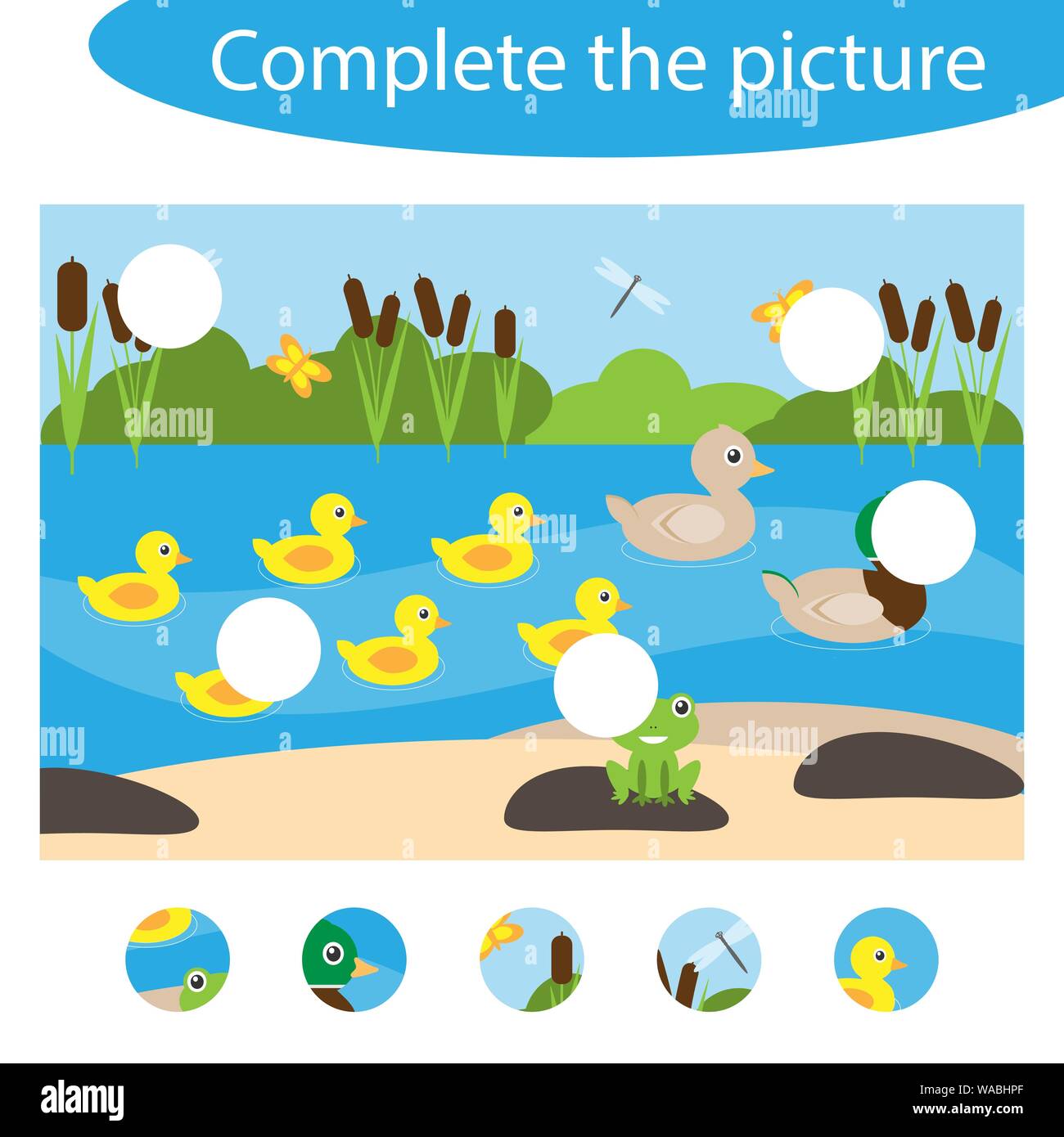 Complete the puzzle and find the missing parts of the picture, pond fun ...