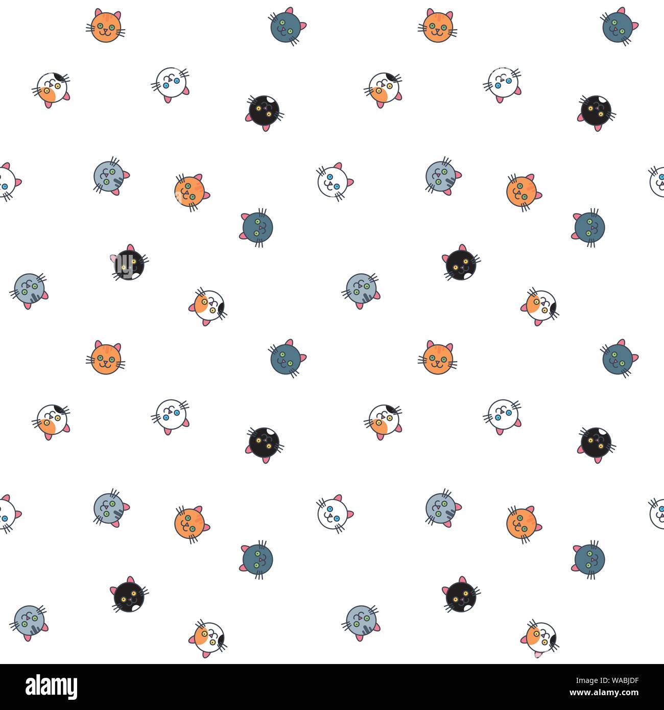 Cute cat faces vector seamless pattern. Funny kitten background illustration Stock Vector