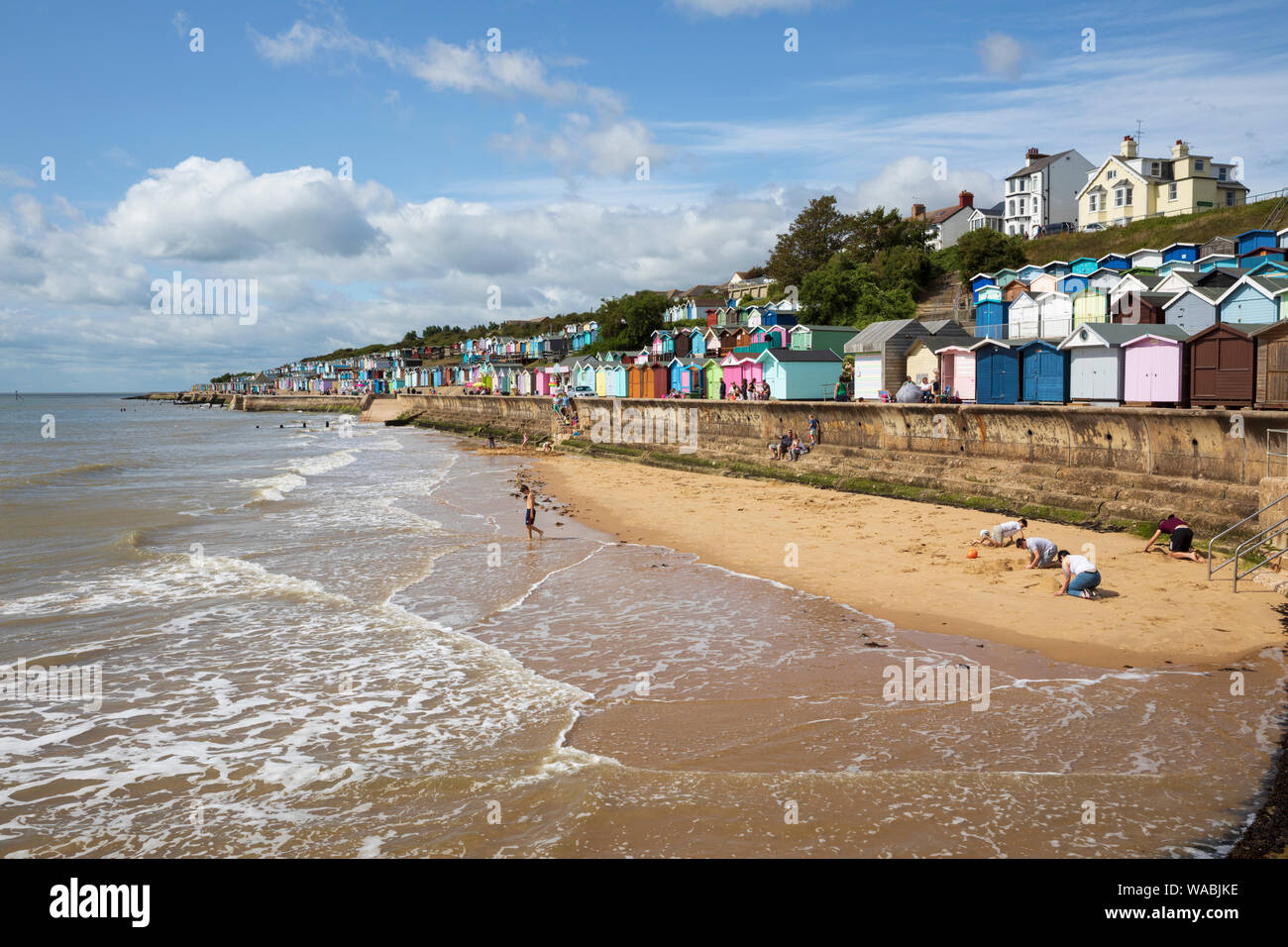 Colourful beach huts along the seafront, Walton-on-the-Naze, Essex, England, United Kingdom, Europe Stock Photo