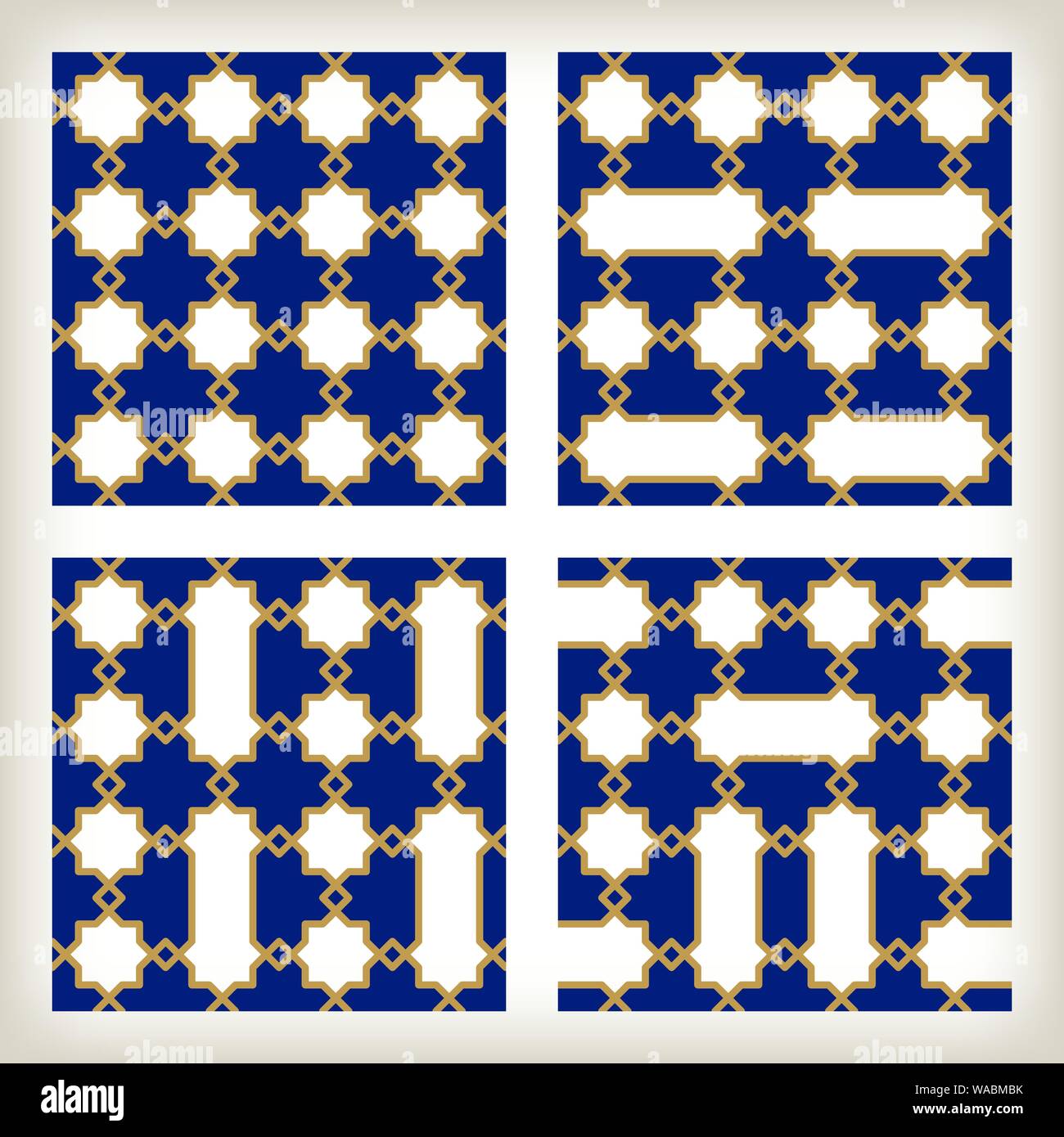 Vector illustration. Four geometric arabic tiles. Seamless flat background. Stock Vector