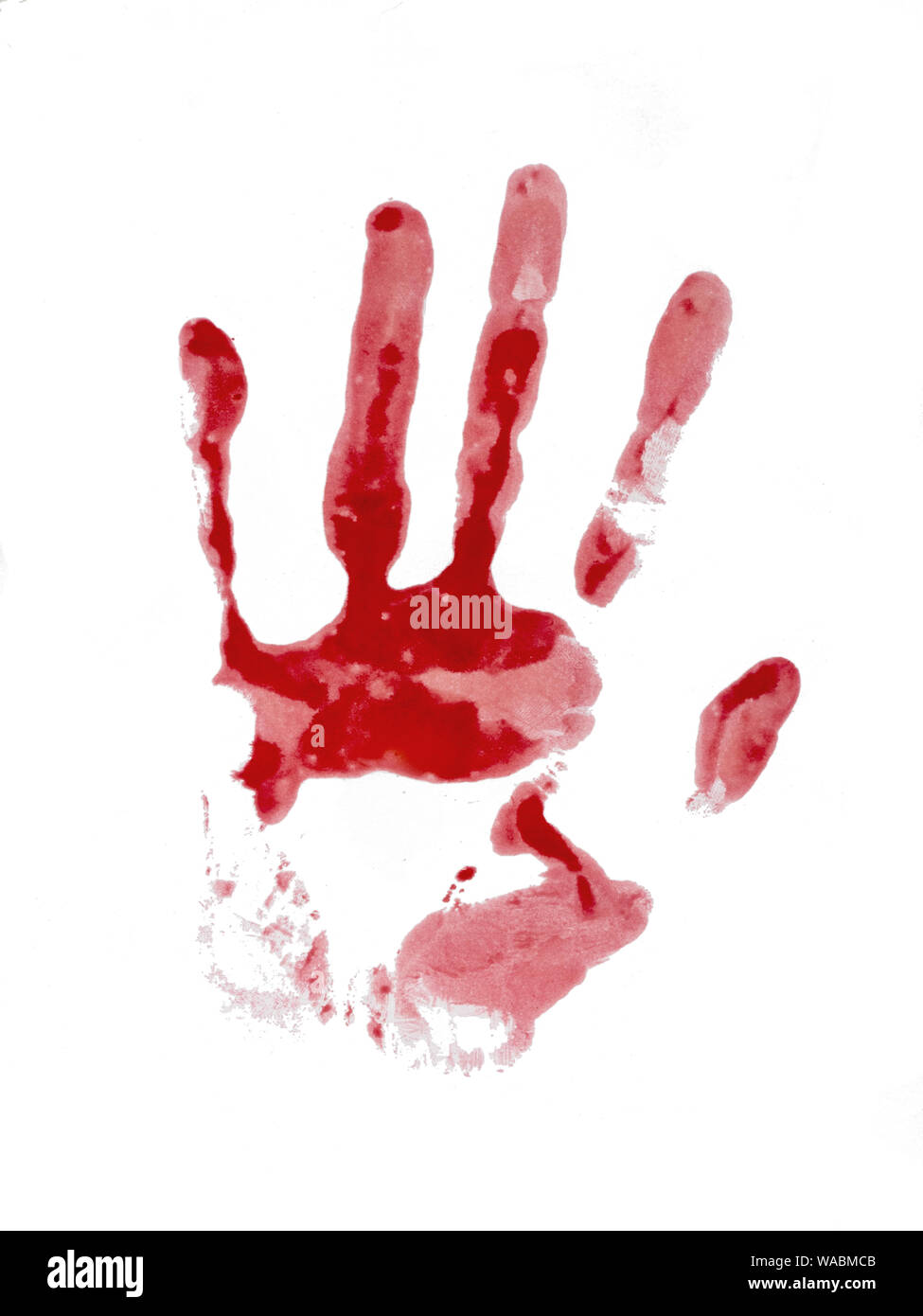 Bloody hand print, isolated on white. Female. Stock Photo