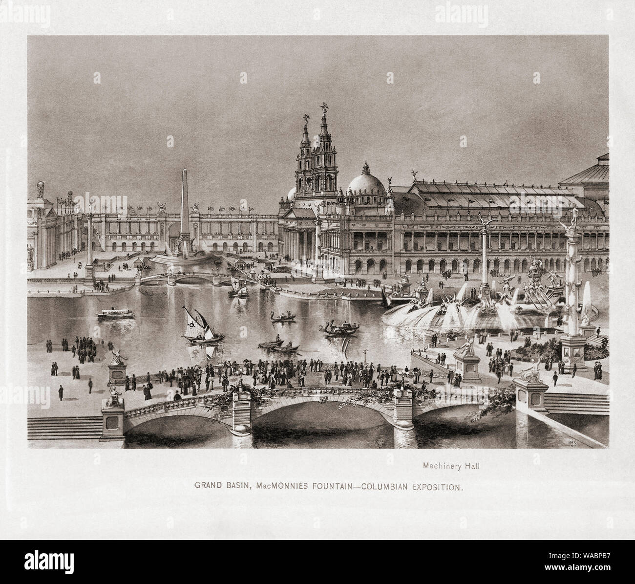 Artist’s impression of World's Columbian Exposition in Chicago, in 1893.  The Fair celebrated the 400th anniversary of Christopher Columbus's arrival in the New World.   From the book The United States of America - One Hundred Albertype Illustrations From Recent Negatives of the Most Noted Scenes of Our Country, published 1893. Stock Photo