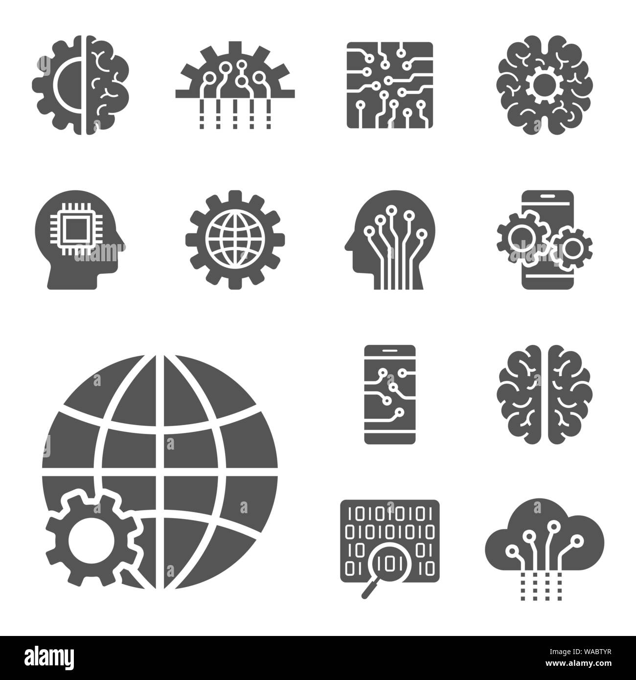 AI and IoT icons set. Symbols in flat outline design. EPS10. Stock Vector