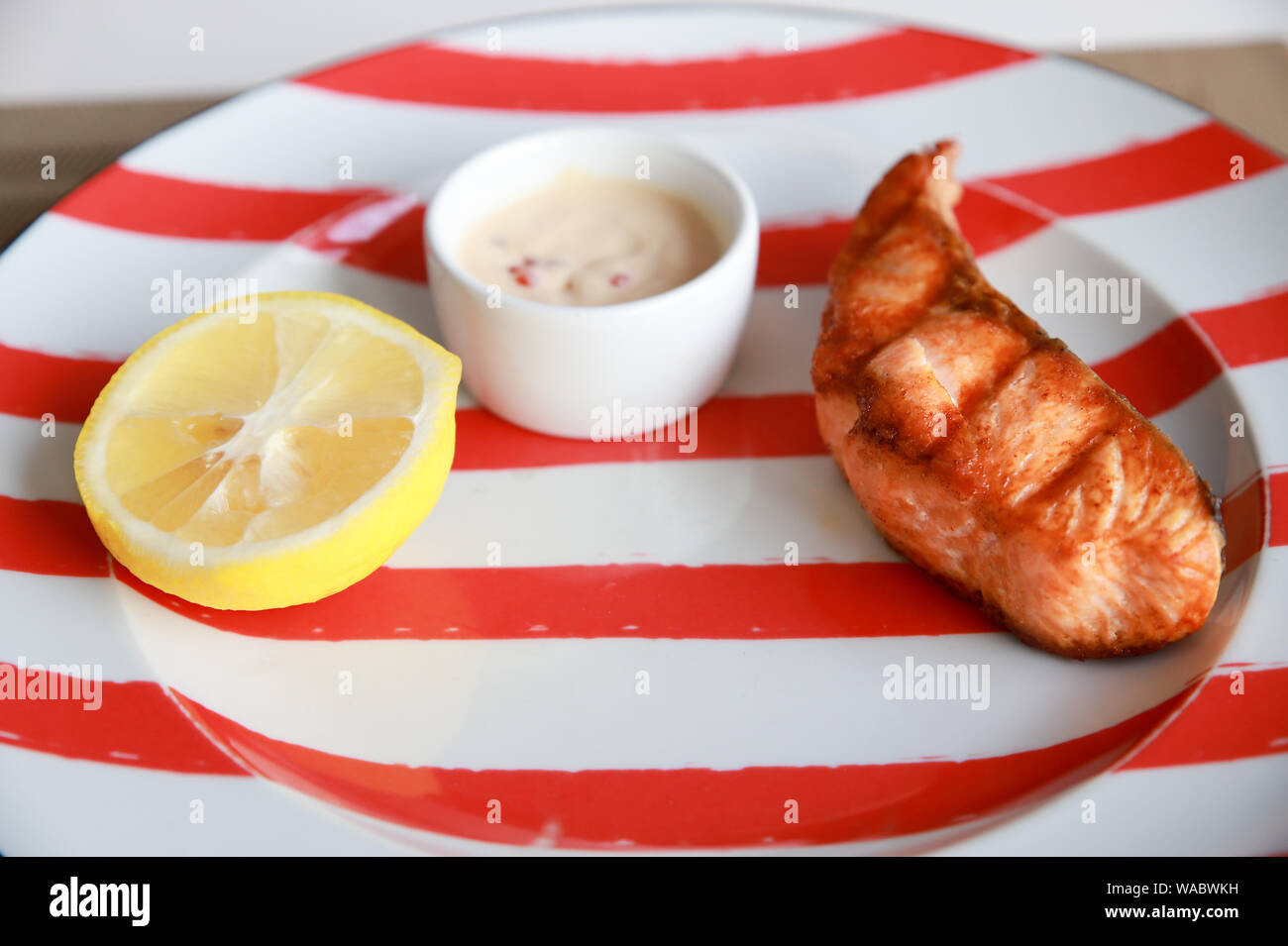 Grilled salmon and vegetables on white background Stock Photo - Alamy
