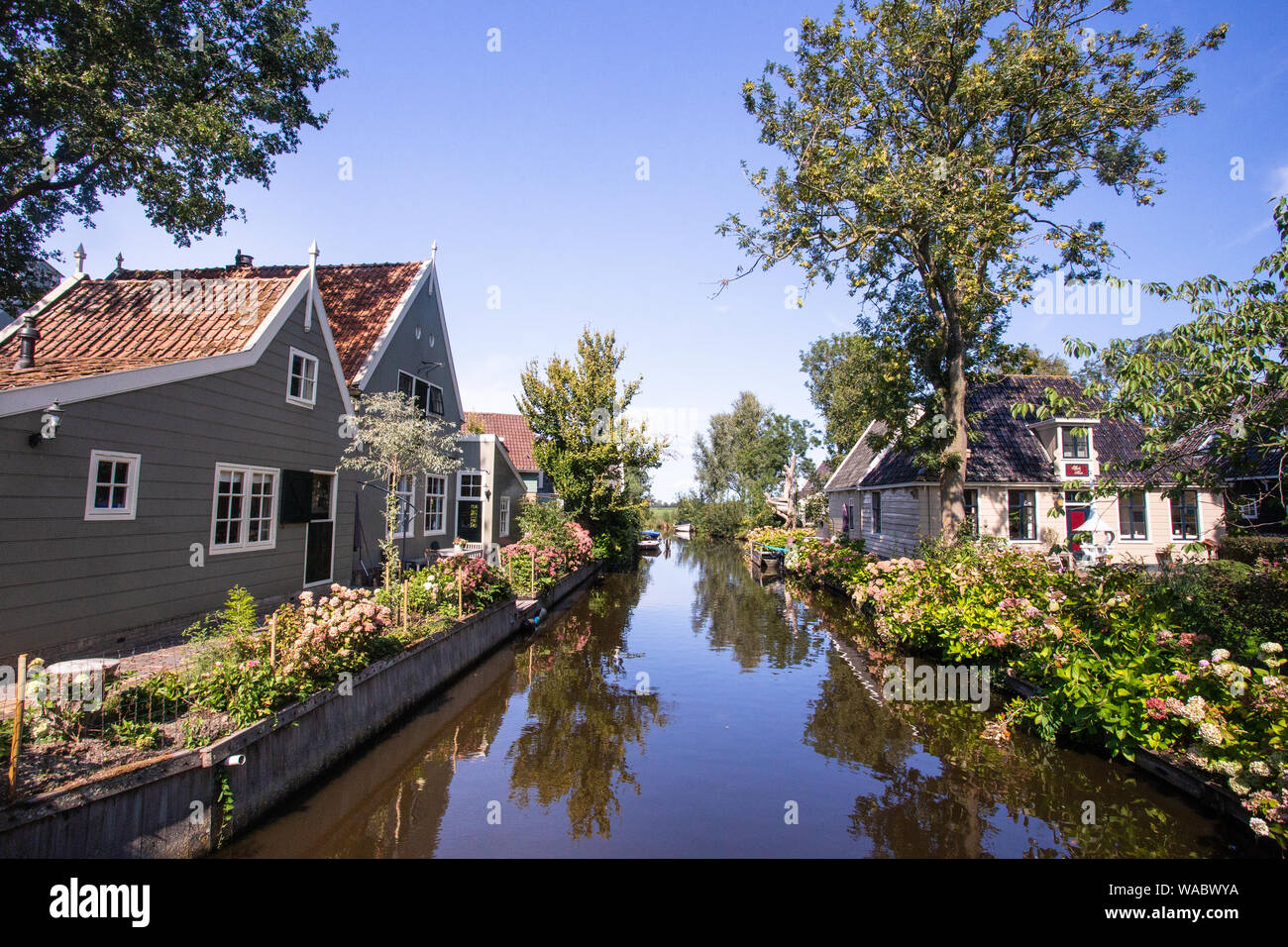 Scenic canal in the village of Broek in Waterland, North Holland, Netherlands Stock Photo