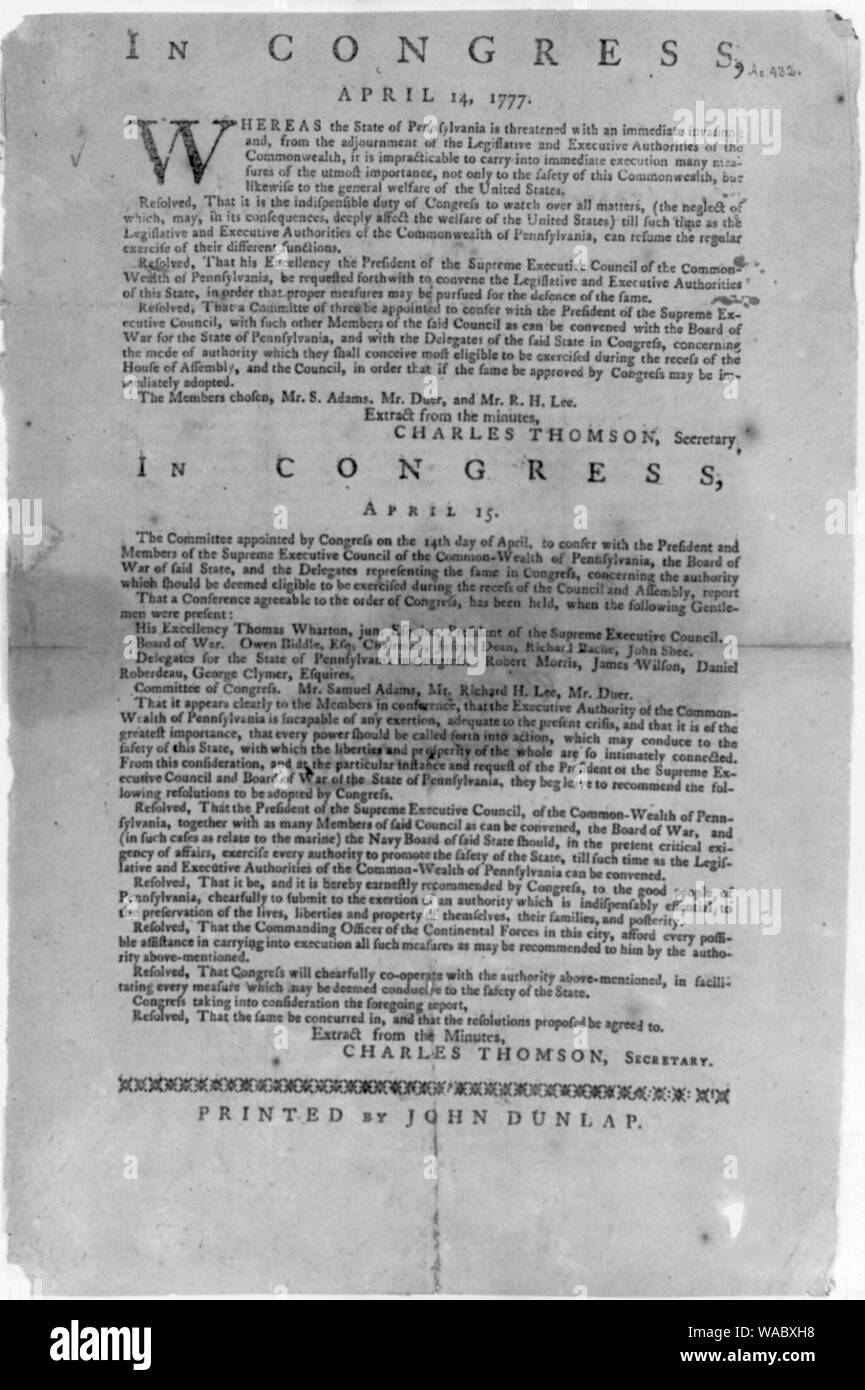 1777 continental congress hi-res stock photography and images - Alamy