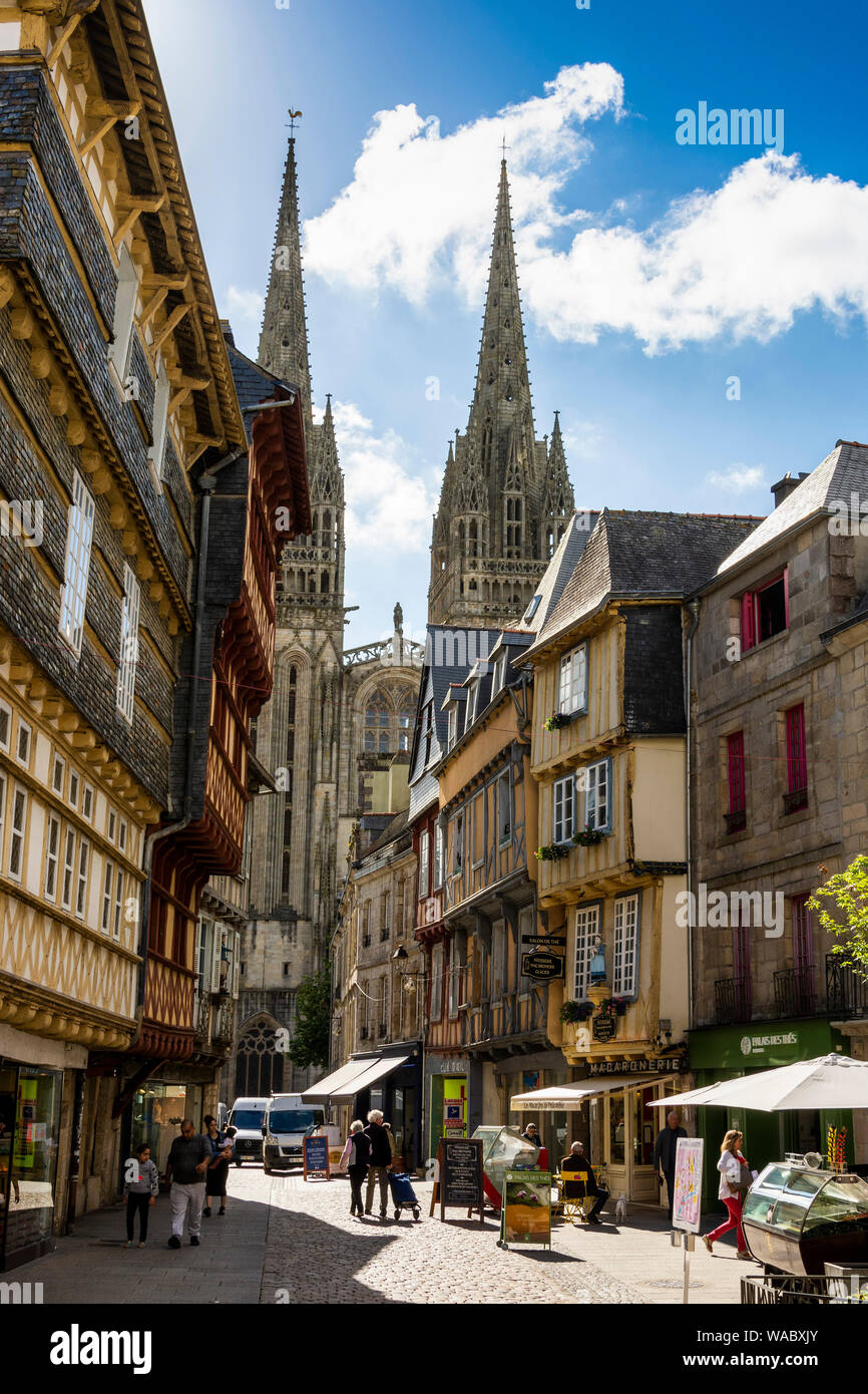 Quimper. Half timbered houses in Kereon street. Finistere department. Bretagne. France Stock Photo